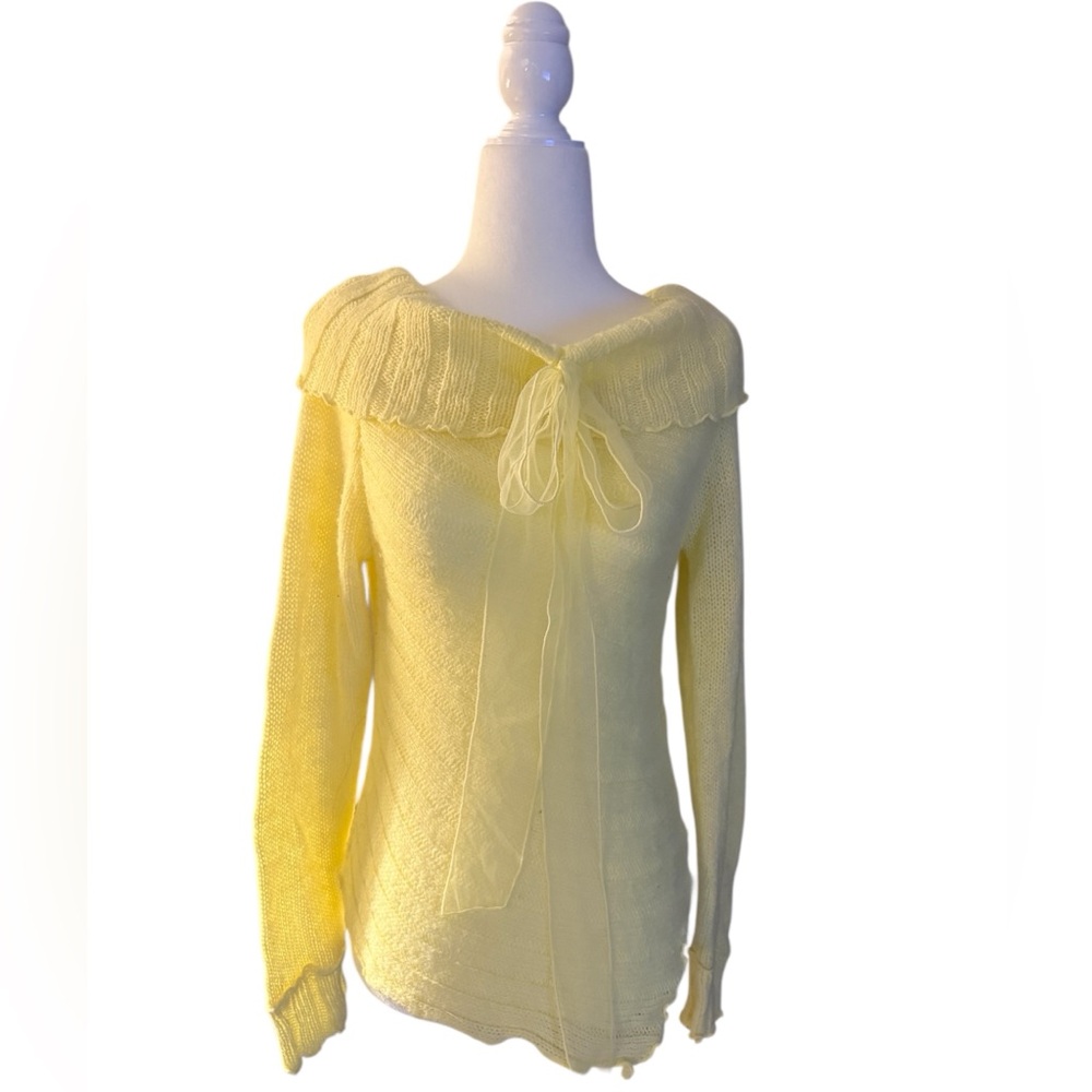Yellow Off-Shoulder Sweater with Bow
